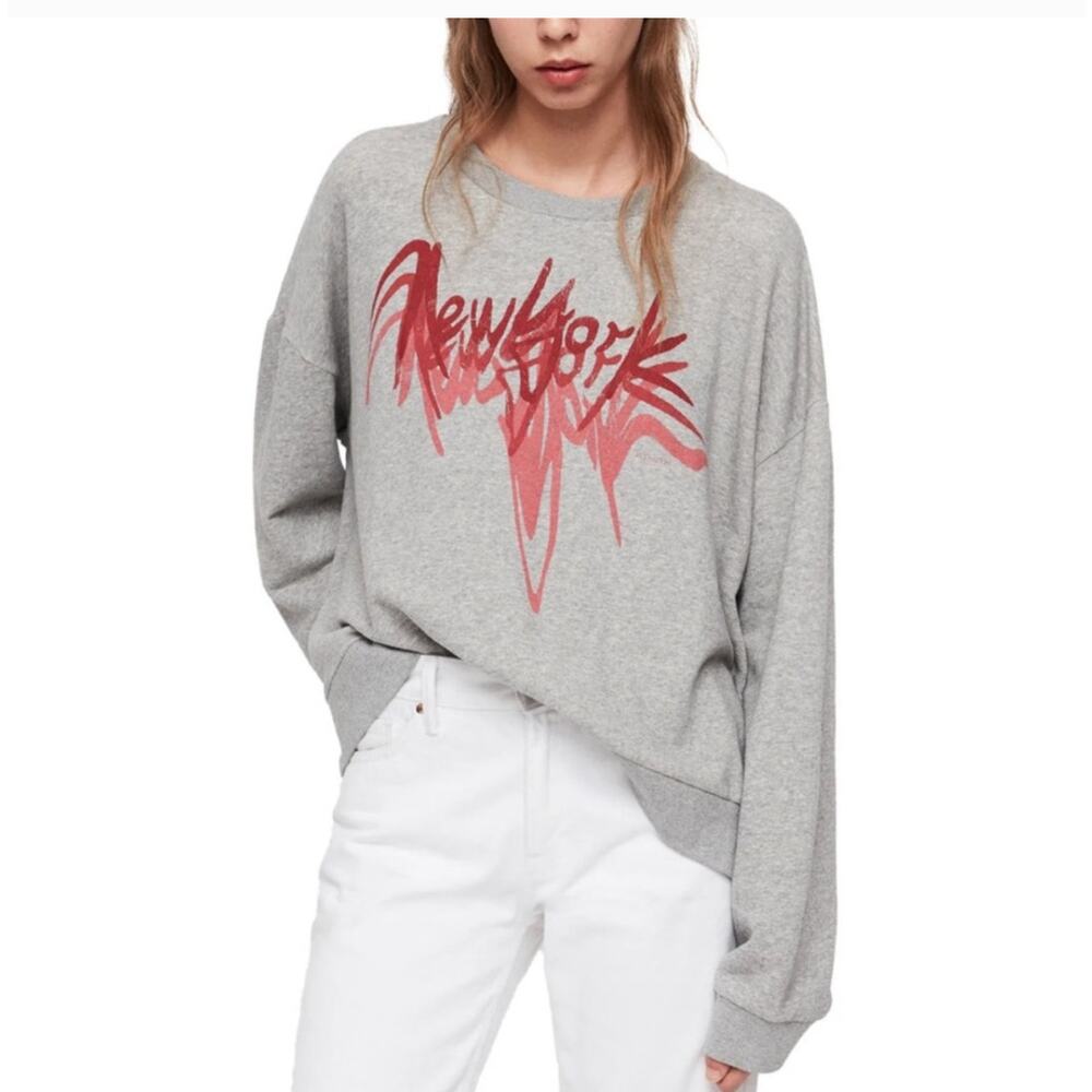 AllSaints Gray New York Crewneck Sweatshirt
